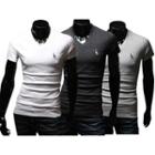 Embroidered V-neck Short-sleeve T-shirt
