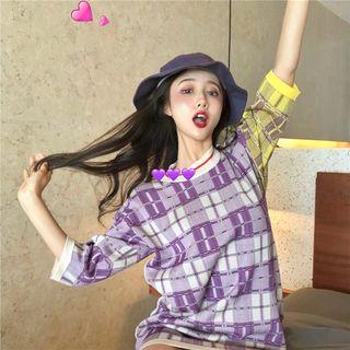Color-block Check Loose-fit T-shirt Dress