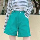 High-waist Rolled Plain Loose Fit A-line Shorts