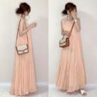 Sleeveless Tiered Maxi A-line Dress Pink - One Size