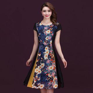 Print Short-sleeve A-line Chiffon Dress