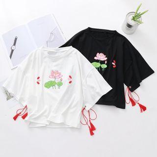 Tassel Detail Lotus Printed Top