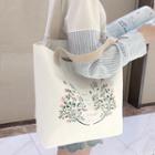 Leaf Print Canvas Tote Bag Floral - White - One Size