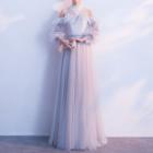 Sheer Long-sleeve A-line Evening Gown