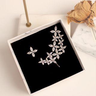 Non-matching Rhinestone Leaf Earring