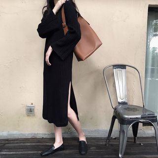 Slit Side Long-sleeve Midi Knit Dress
