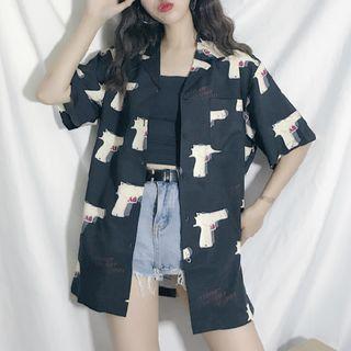 Gun Print Elbow-sleeve T-shirt