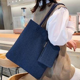 Set: Denim Shopper Bag + Pouch