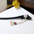 Retro Faux Pearl Flower Hair Stick With Box - Black - One Size