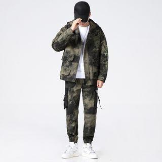 Set: Printed Hooded Zip Jacket + Cropped Harem Pants