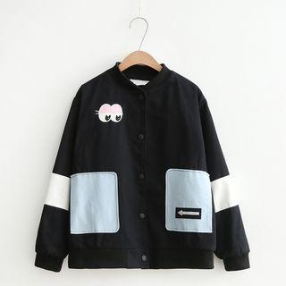 Applique Ribbed Collar Baseball Jacket