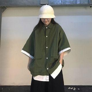 3/4-sleeve Cargo Shirt Army Green - One Size