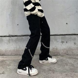 Detachable-chain Straight Leg Jeans