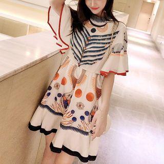 Print Flutter-sleeve A-line Dress
