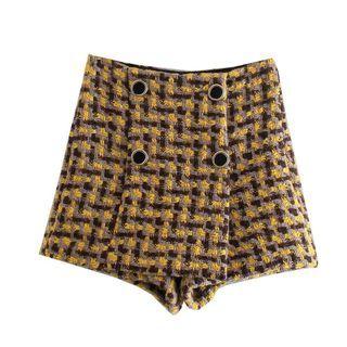 Plaid Double-breasted Mini Pencil Skort