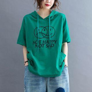 Smiley Face Print Hooded T-shirt