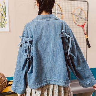 Bow-accent Buttoned Denim Jacket
