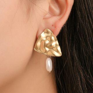 Alloy Triangle Faux Pearl Dangle Earring 1 Pair - 4400 - 01 - Gold -