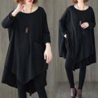 Long-sleeve Asymmetric Midi T-shirt Dress Black - One Size