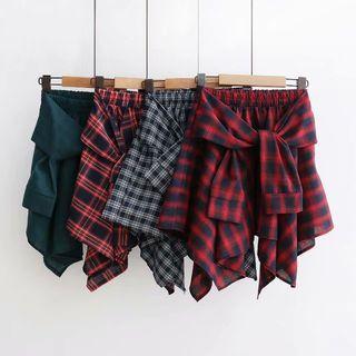 Plaid Tie-front Mini A-line Skirt