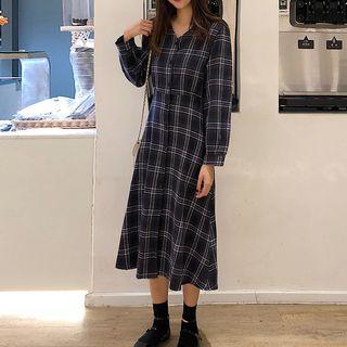 Plaid Buttoned A-line Midi Dress