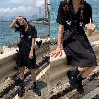 Butterfly Embroidered Short-sleeve Dress