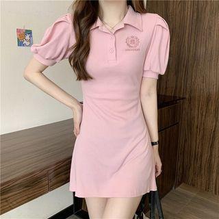 Short-sleeve Logo Embroidered Mini Polo Shirt Dress