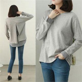 Slit-back Stripe-layered T-shirt