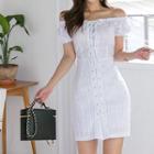 Short-sleeve Off Shoulder Lace-up Mini Dress