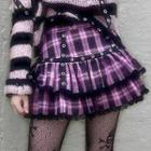 Plaid Lace Trim Mini Tiered Skirt