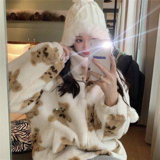 Bear Pattern Fleece Zip Jacket