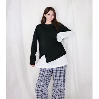 Mock Two-piece Loose-fit Top Black - One Size