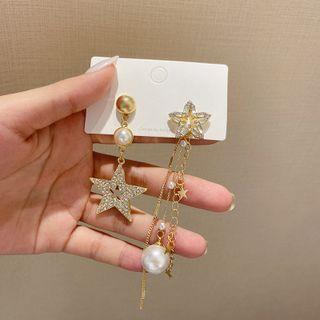 Asymmetrical Rhinestone Star Drop Earring E811 - 1 Pair - 925 Silver - Gold - One Size