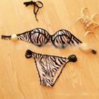 Leaf Printed Neoprene Strapless Bikini