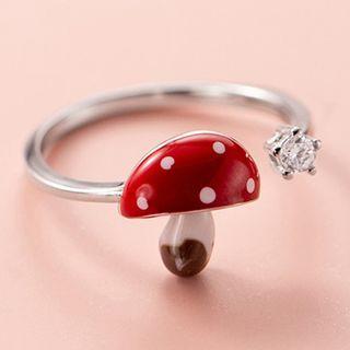 Mushroom Sterling Silver Open Ring S925 Silver - 1 Pc - Silver & Red - One Size