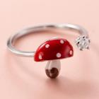 Mushroom Sterling Silver Open Ring S925 Silver - 1 Pc - Silver & Red - One Size