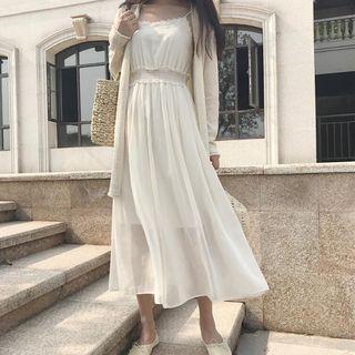 Open-front Cardigan/ Spaghetti Strap Dress