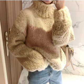 Turtleneck Color Block Sweater Pink & Almond - One Size
