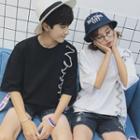 Couple Matching Elbow-sleeve Tie-up T-shirt