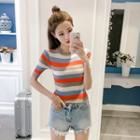Striped Slim-fit Short-sleeve Knit Top