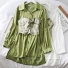 Set: Dip-back Mini Shirtdress + Ruched Plaid Vest