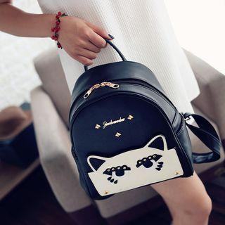 Faux-leather Cat Applique Studded Backpack