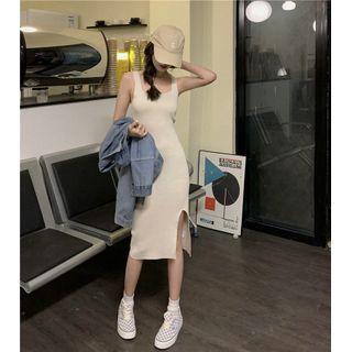 Slit Knit Midi Sheath Tank Dress