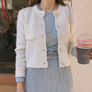 Pocket-front Cropped Wool Blend Cardigan