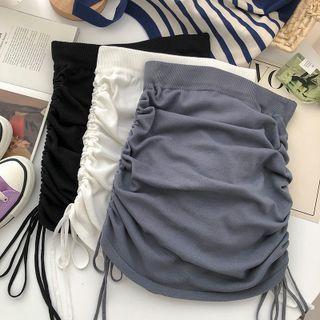 Drawstring Ruched High-waist A-line Skirt