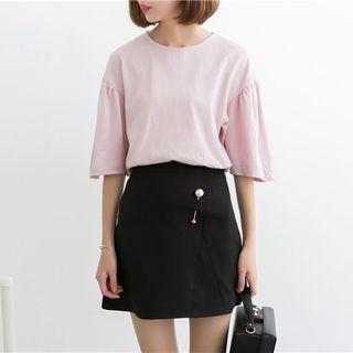 Plain Elbow Sleeve T-shirt