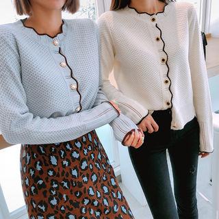Scalloped Waffle-knit Cardigan