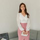 Puff-sleeve Twist-front Blouse