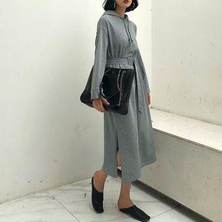 Belted Midi Split Hoodie Dress