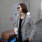 Piped Double-breasted Houndstooth Blazer